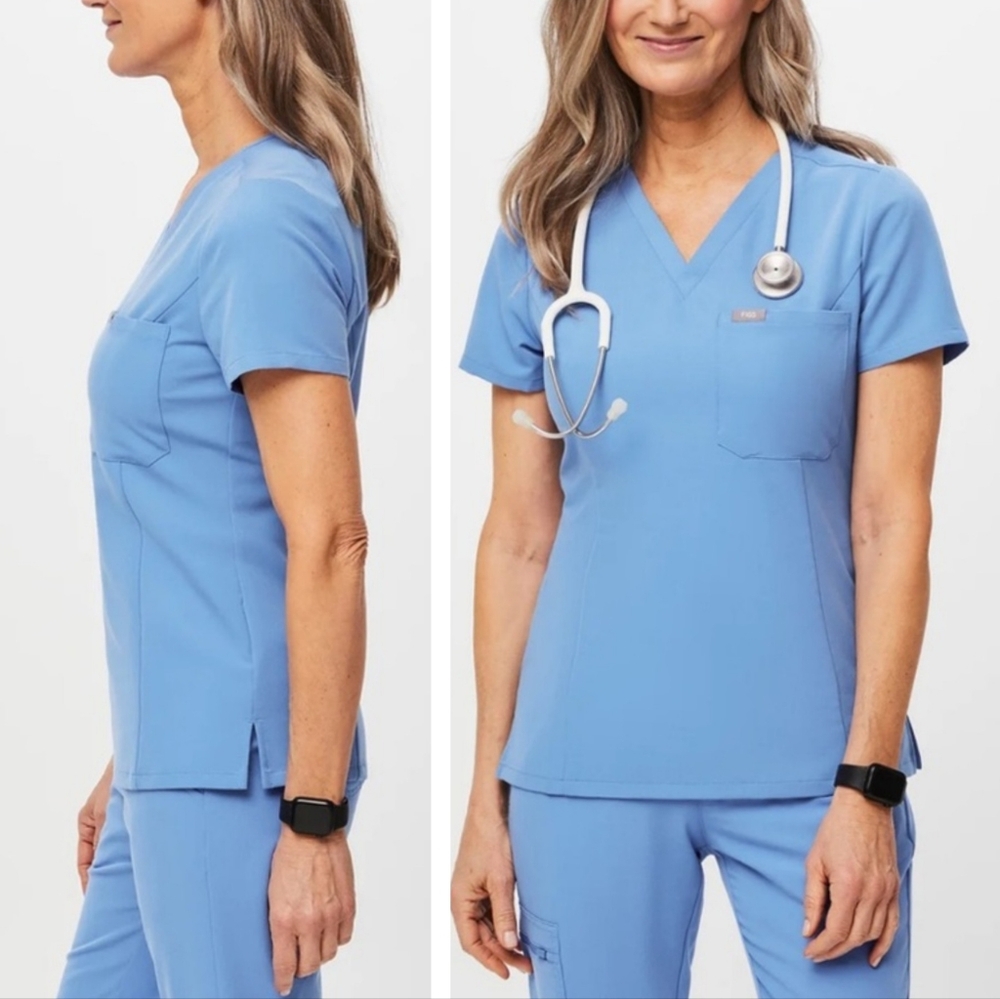 New Figs Catarina slim scrub top ceil blue XXL